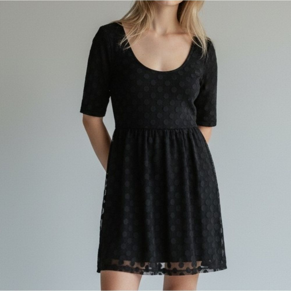 Volcom Black Polka Dot Mesh Lined Scoop Dress